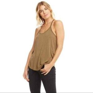 NWT CHASER Olive Green Ruffle Racerback Jersey Summer Tank Top Size Medium